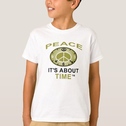 平和シンボル時計オウムTシャツ（白） Tシャツ (正面)