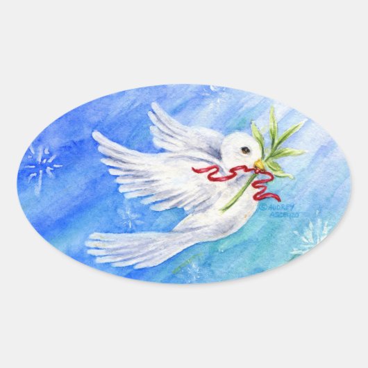 平和ステッカーのクリスマス鳩 楕円形シール (正面)