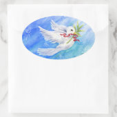 平和ステッカーのクリスマス鳩 楕円形シール (バッグ)