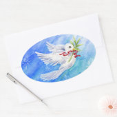 平和ステッカーのクリスマス鳩 楕円形シール (封筒)