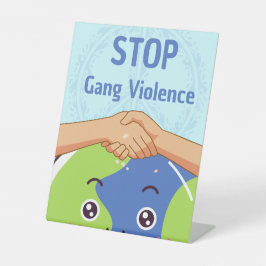 平和ストップ集団暴力握手 台座サイン