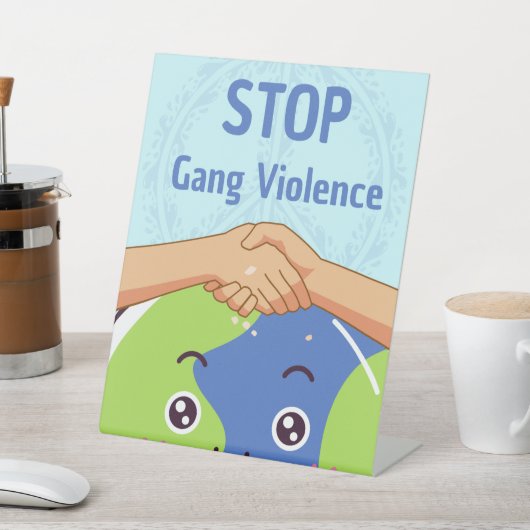 平和ストップ集団暴力握手 台座サイン (インサイチュ)