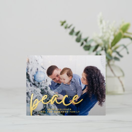 平和ハッピーホリデーとメリー書ククリスマス 箔シーズンポストカード (立ち正面)