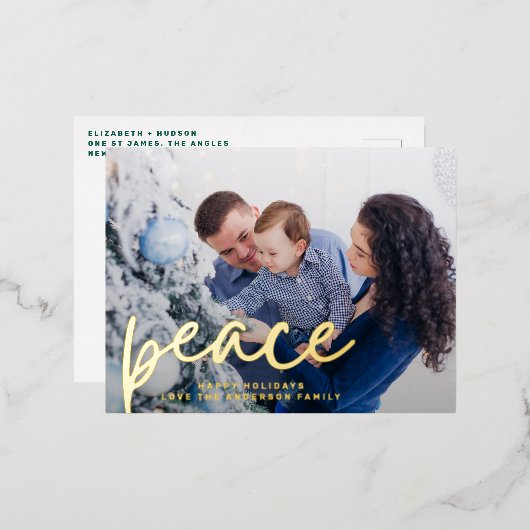 平和ハッピーホリデーとメリー書ククリスマス 箔シーズンポストカード (正面/裏面)