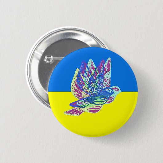 平和ハトカラフルブでウクライナ国旗を支持 缶バッジ (正面&裏面)