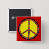 平和ハートの正方形ボタン 缶バッジ (正面&裏面)