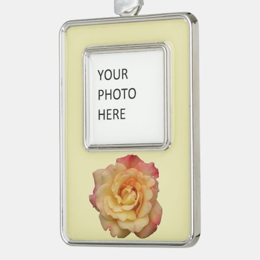 平和バラ美しいピンクと黄色のフローラ シルバープレートフレームオーナメント (左)