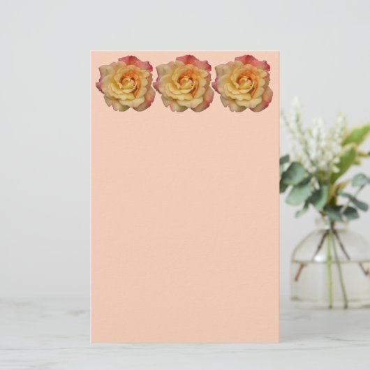 平和バラ美しいピンクと黄色のフローラ 便箋 (スタンド正面)