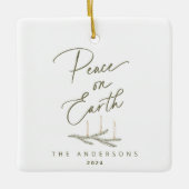 平和パーソナライズされたオンアース写真クリスマス セラミックオーナメント (正面)