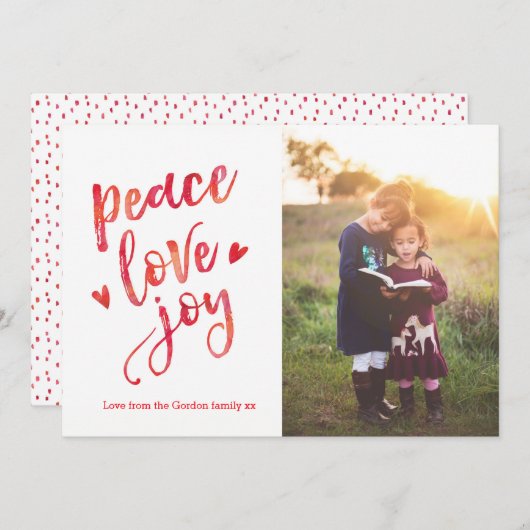 平和パーソナライズされた愛の喜びクリスマスフォトカード シーズンカード (正面/裏面)