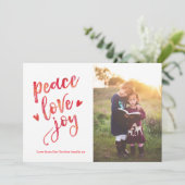 平和パーソナライズされた愛の喜びクリスマスフォトカード シーズンカード (スタンド正面)