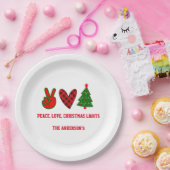 平和パーソナライズされた愛クリスマスライトグリーンレッド ペーパープレート (パーティー)