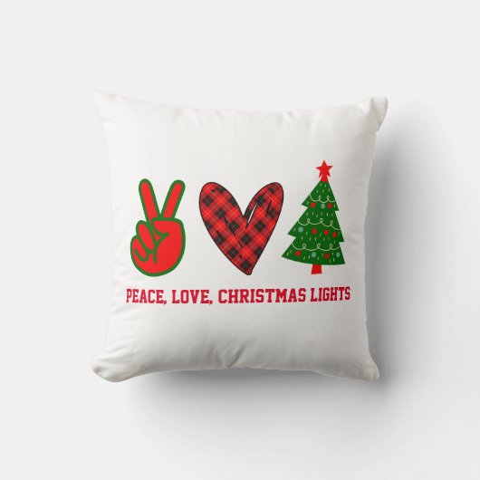 平和パーソナライズされた愛クリスマスライトレッドグリーン クッション (正面)