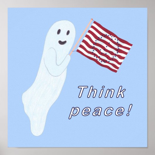 平和フレンドリーのサインで米国国旗を掲げる幽霊 ポスター (正面)