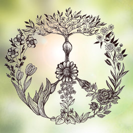 平和フローラスケッチかわいいボホヒッパイフラワーアート ウィンドウサイン