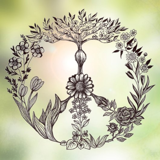 平和フローラスケッチかわいいボホヒッパイフラワーアート ウィンドウサイン