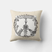 平和フローラスケッチかわいいボホヒッパイフラワーアート クッション (裏面)