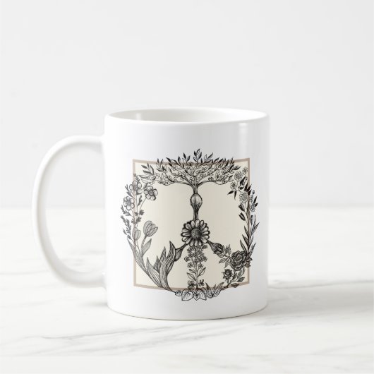 平和フローラスケッチかわいいボホヒッパイフラワーアート コーヒーマグカップ (左)
