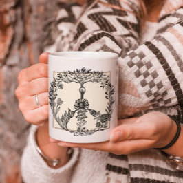 平和フローラスケッチかわいいボホヒッパイフラワーアート コーヒーマグカップ