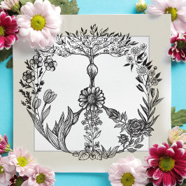 平和フローラスケッチかわいいボホヒッパイフラワーアート サンキューカード