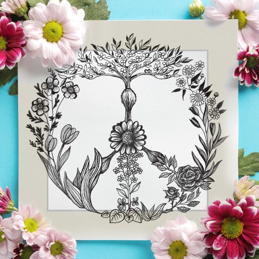 平和フローラスケッチかわいいボホヒッパイフラワーアート サンキューカード