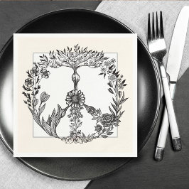 平和フローラスケッチかわいいボホヒッパイフラワーアート スタンダードカクテルナプキン