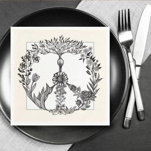 平和フローラスケッチかわいいボホヒッパイフラワーアート スタンダードカクテルナプキン