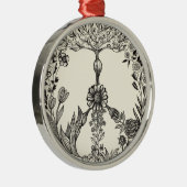 平和フローラスケッチかわいいボホヒッパイフラワーアート メタルオーナメント (右)