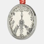 平和フローラスケッチかわいいボホヒッパイフラワーアート メタルオーナメント (左)