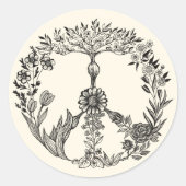 平和フローラスケッチかわいいボホヒッパイフラワーアート ラウンドシール (正面)