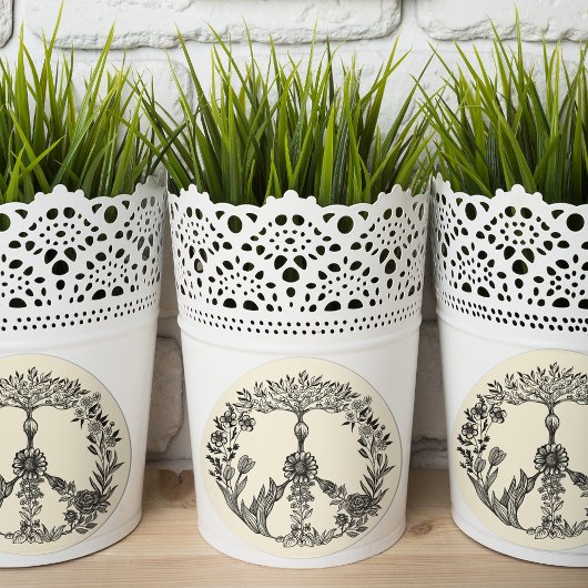 平和フローラスケッチかわいいボホヒッパイフラワーアート ラウンドシール