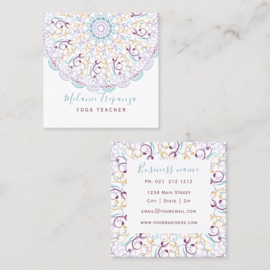平和フローラ曼荼羅ヨガ瞑想 スクエア名刺 (正面/裏面)