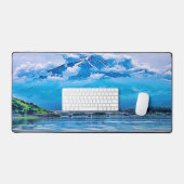 平和ブルー日本のアートデザイン水彩画 デスクマット (キーボード&マウス)