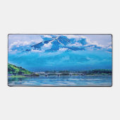 平和ブルー日本のアートデザイン水彩画 デスクマット (正面)