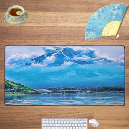 平和ブルー日本のアートデザイン水彩画 デスクマット