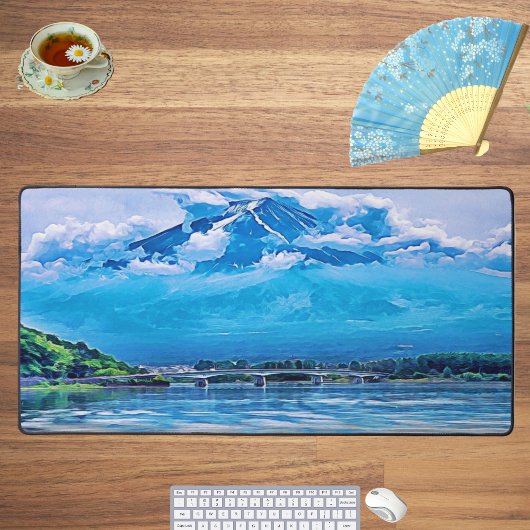 平和ブルー日本のアートデザイン水彩画 デスクマット