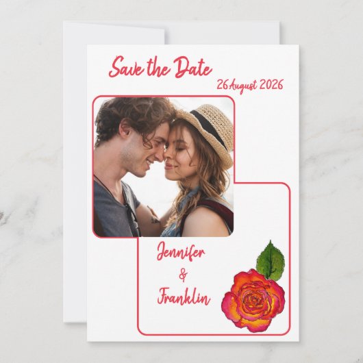 平和ミニマルモダンバラ日付を保存結婚する 招待状 (正面)