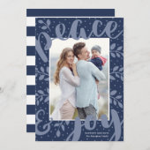 平和モダンと喜びクリスマススタイリッシュブルー写真 シーズンカード (正面/裏面)