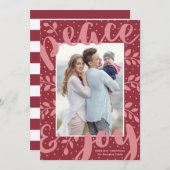 平和モダンと喜びクリスマススタイリッシュ赤い写真 シーズンカード (正面/裏面)