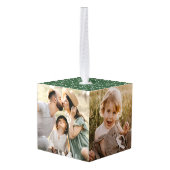 平和モダンと喜びグリーン3写真 キューブオーナメント (裏面アングル)