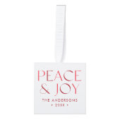 平和モダンと喜び赤3枚の写真 キューブオーナメント (正面)