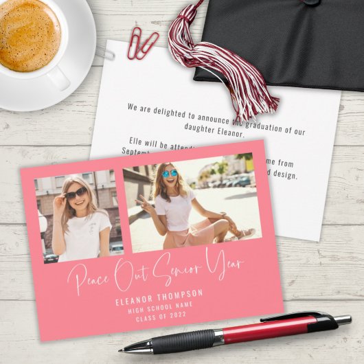 平和モダンアウト2写真2022卒業ピンク 案内状