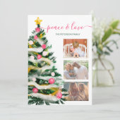 平和モダンクリスマスツリーの水の色3枚の写真 カード (スタンド正面)