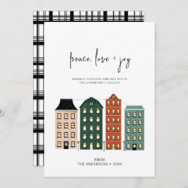 平和モダン愛と喜びクリスマスタウン シーズンカード