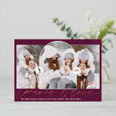 平和モダン愛アーチ3枚の写真プラム文字 箔シーズンカード (立ち正面)