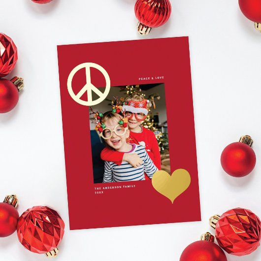 平和モダン愛シンボル1枚フォトレッド金ゴールド 箔シーズンカード