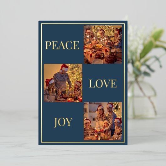 平和モダン愛ミニマルと喜び家族の写真 箔シーズンカード (立ち正面)