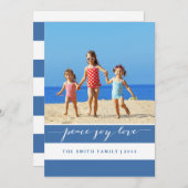 平和モダン、喜び、愛の休日の写真カード | ブルー シーズンカード (正面/裏面)