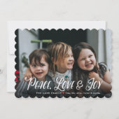 平和モダン、愛の喜び赤い格子模様クリスマスフォト シーズンカード (正面)