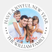 平和モダン&愛の家族の写真新年 ラウンドシール (正面)